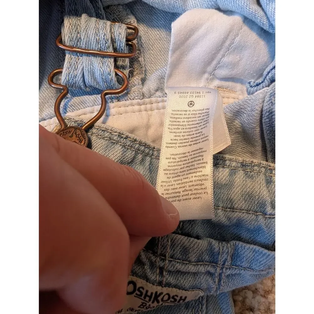 OshKosh B’gosh Baby Light Wash Blue Denim Overalls Size 18M Floral Embroidered